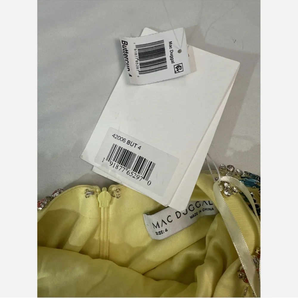 NWT Mac Duggal [ 4 ] Multi Color Beaded Floral Cami‎ Slit Gown Yellow - Picture 14 of 15